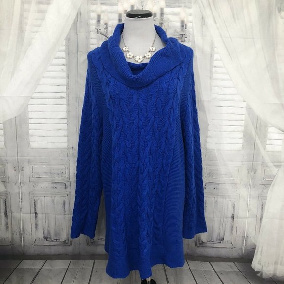 Calvin Klein Sweaters - Calvin Klein Womens Plus 2X Blue Cable Knit Cowl Neck Sweater Pullover NEW